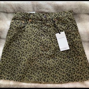 NWT Zara Olive Leopard Denim Mini Skirt